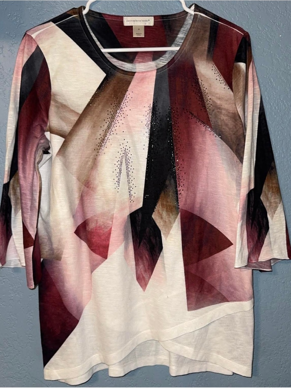 Christopher & Banks Pink and Black Abstract Long Sleeve Tee
